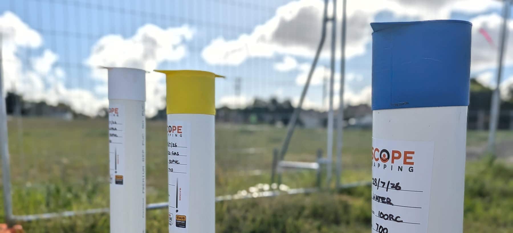 Scope Mapping marker posts recording located services on an open site