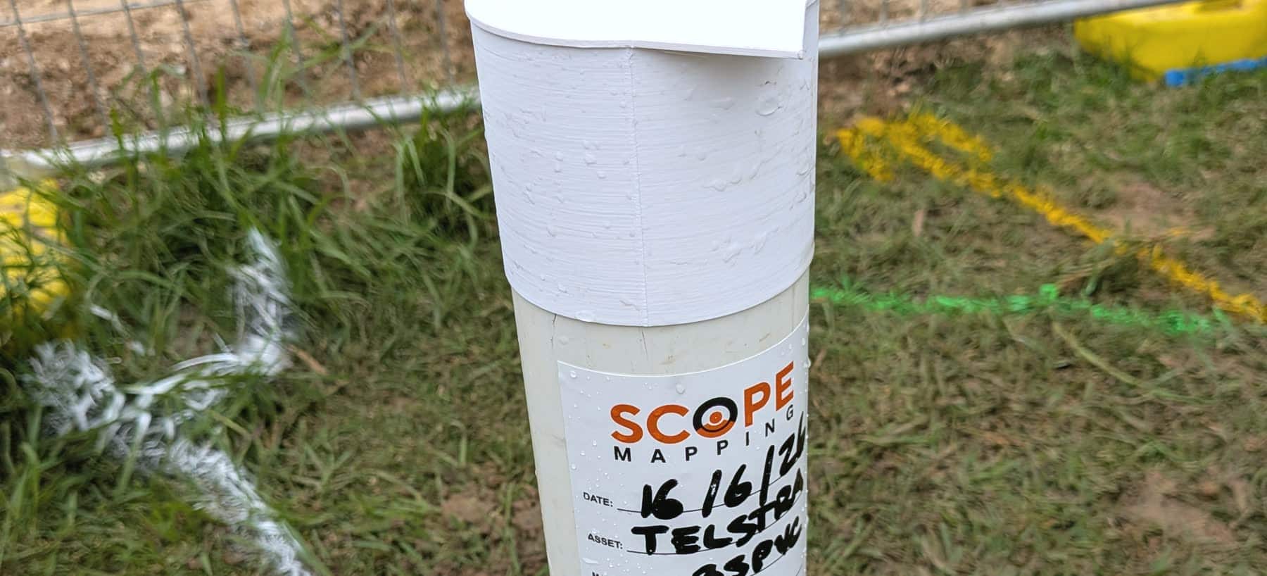 A Scope Mapping marker post recording a located Telstra asset